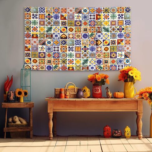 Talavera Mexican Tapestry Vintage Wall Hanging Classic Marble Byle Tile Tiles Tapestry Decor Decor Decort Artist Home Decoration لغرفة المعيشة غرفة نوم شقة مسكن ، 60 × 40 in Saudi Arabia