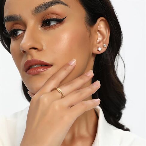 MDFUN 18K الذهب الأبيض/الذهب الأصفر مطلي الوعد المشاركة حلقات الأبدية ارتباط مكعب الزركونيا خاتم الزفاف فرق الزفاف للنساء الحجم 5-10 in Saudi Arabia
