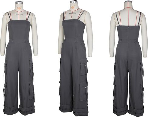 Tbahhir Women Casual Cargo Jumpsuits Sleeveless Strap High Waisted Jumpsuit Wide Leg Romper with Pockets Party Club in Saudi Arabia