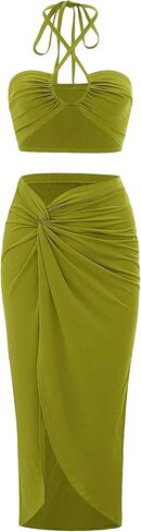 Milumia Women's 2 Pieces Outfits Crisscross Halter Crop Top and Twist Front Midi Skirt Sets in Saudi Arabia