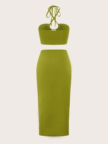 Milumia Women's 2 Pieces Outfits Crisscross Halter Crop Top and Twist Front Midi Skirt Sets in Saudi Arabia