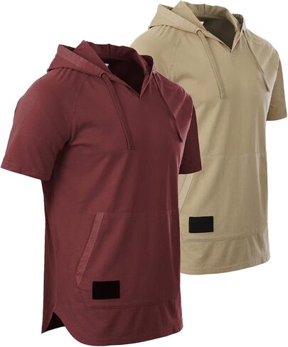 ZIMEGO Slim Fit Mens Short Sleeve Hoodie - Garment Pigment Dye Casual Hood Shirt for Men in Kuwait