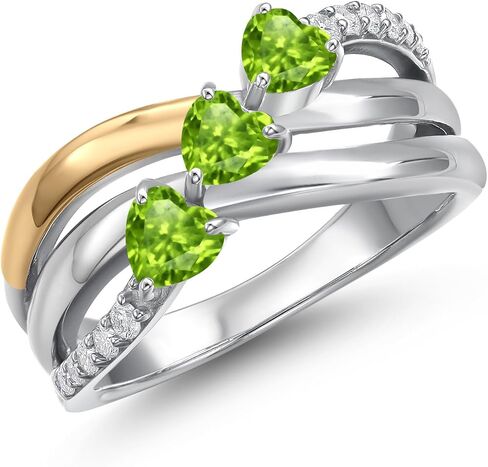 GEM Stone King 925 Silver and 10K Gold Gold Gold Green Peridot and Lab Grown Diamond Enging For Women | 0.99 CTTW | شكل القلب الأحجار الكريمة أغسطس المولد | متوفر في الحجم 5 إلى 9 in Saudi Arabia