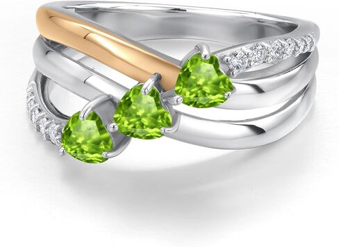 GEM Stone King 925 Silver and 10K Gold Gold Gold Green Peridot and Lab Grown Diamond Enging For Women | 0.99 CTTW | شكل القلب الأحجار الكريمة أغسطس المولد | متوفر في الحجم 5 إلى 9 in Saudi Arabia
