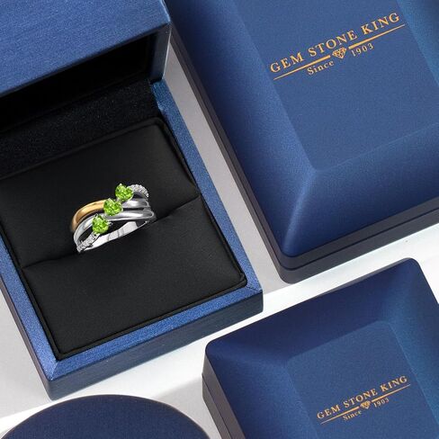 GEM Stone King 925 Silver and 10K Gold Gold Gold Green Peridot and Lab Grown Diamond Enging For Women | 0.99 CTTW | شكل القلب الأحجار الكريمة أغسطس المولد | متوفر في الحجم 5 إلى 9 in Saudi Arabia