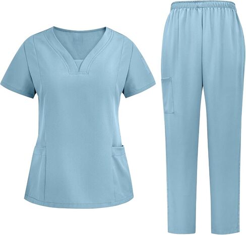 Women's Nursing Sets 2 Piece Outfits Breathable Cool Stretch Fabric Scrub Short Sleeve Top and Cargo Pant Set in Saudi Arabia