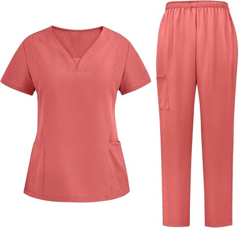 Women's Nursing Sets 2 Piece Outfits Breathable Cool Stretch Fabric Scrub Short Sleeve Top and Cargo Pant Set in Saudi Arabia
