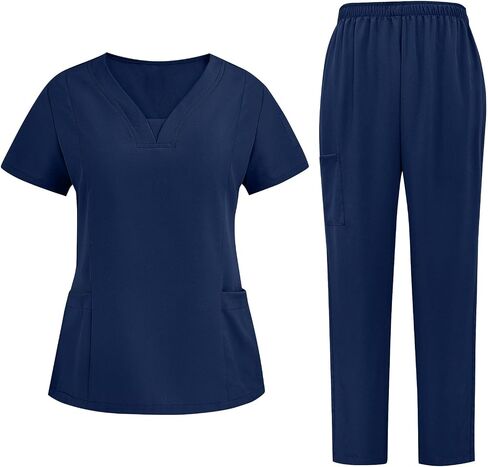 Women's Nursing Sets 2 Piece Outfits Breathable Cool Stretch Fabric Scrub Short Sleeve Top and Cargo Pant Set in Saudi Arabia