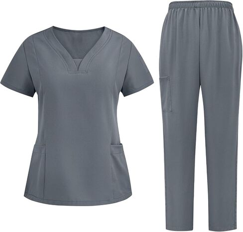 Women's Nursing Sets 2 Piece Outfits Breathable Cool Stretch Fabric Scrub Short Sleeve Top and Cargo Pant Set in Saudi Arabia