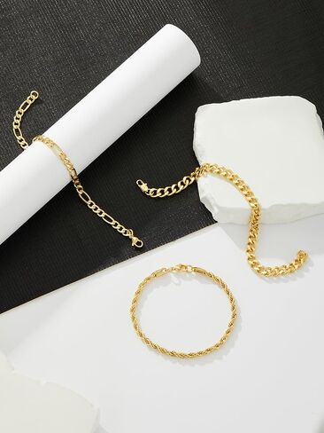 3 PCS أساور فضية للرجال 925 الجنيه الاسترليني الفضة/14 كيلو الذهب الحفل الكوبي سوار سوار الحبل فيجارو مجموعة هدايا مجوهرات رجالي لأبي زوج زوجها in Kuwait
