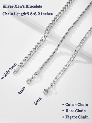 3 PCS أساور فضية للرجال 925 الجنيه الاسترليني الفضة/14 كيلو الذهب الحفل الكوبي سوار سوار الحبل فيجارو مجموعة هدايا مجوهرات رجالي لأبي زوج زوجها in Kuwait