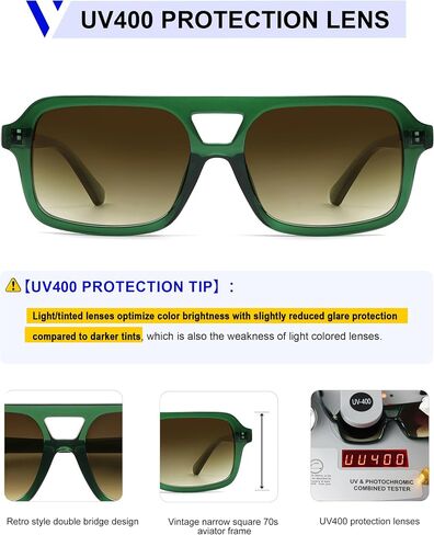 VANLINKER Retro 70s Square Aviator Sunglasses for Women Men Vintage Trendy Rectangle Sun Glasses VL9816 in Kuwait
