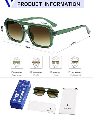 VANLINKER Retro 70s Square Aviator Sunglasses for Women Men Vintage Trendy Rectangle Sun Glasses VL9816 in Kuwait