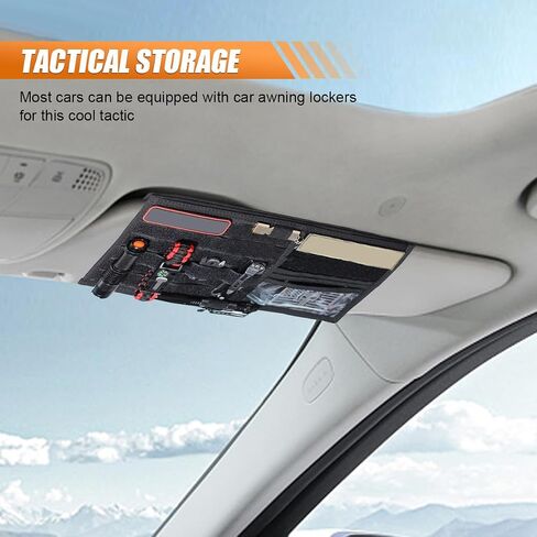 Tactical Molle Car Sun Visor Organizer, 600D Oxford Cloth Truck Visor Panel Storage Pouch Holder with Multi-Pocket, Tactical Gear Car Sunshade Storage Bag for Most Cars, SUVs, Trucks (Black) in Saudi Arabia