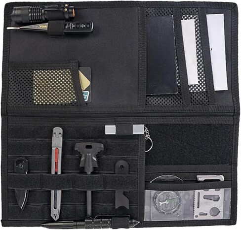 Tactical Molle Car Sun Visor Organizer, 600D Oxford Cloth Truck Visor Panel Storage Pouch Holder with Multi-Pocket, Tactical Gear Car Sunshade Storage Bag for Most Cars, SUVs, Trucks (Black) in Saudi Arabia