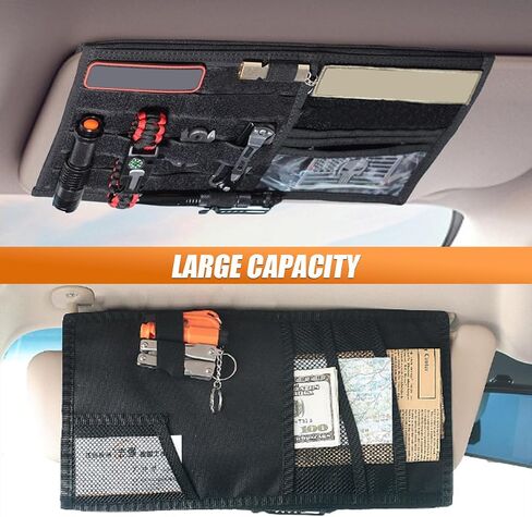 Tactical Molle Car Sun Visor Organizer, 600D Oxford Cloth Truck Visor Panel Storage Pouch Holder with Multi-Pocket, Tactical Gear Car Sunshade Storage Bag for Most Cars, SUVs, Trucks (Black) in Saudi Arabia