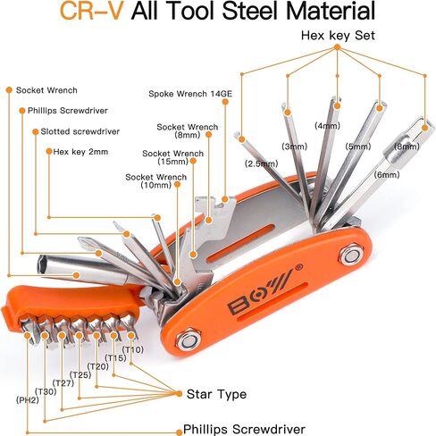 طقم إصلاح الدراجة مع حقيبة أدوات + مضخة دراجة + أداة متعددة للدراجة + مستخرج كرنك ومفتاح ربط + مفتاح ربط عظمة + رافعة إطار + مجموعة رقع دراجة بدون غراء in Kuwait
