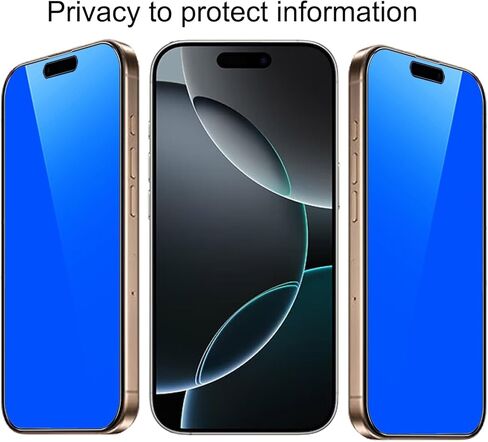 قطعتان من الزجاج المقوى للخصوصية لهاتف iPhone 13 / iPhone 13 Pro/iPhone 14 مقاس 6.1 بوصة واقي شاشة مضاد للأزرق ومضاد للتجسس باللون الأزرق in Kuwait