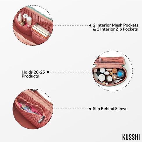 KUSSHI Neoprene Train Case Makeup Bag - Washable Makeup Travel Bag & Vanity Case for Stress Free Travel (Small, Sage/Coral Rose) in Saudi Arabia