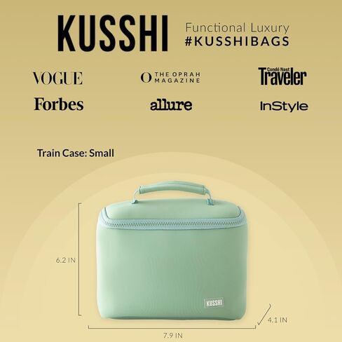 KUSSHI Neoprene Train Case Makeup Bag - Washable Makeup Travel Bag & Vanity Case for Stress Free Travel (Small, Sage/Coral Rose) in Saudi Arabia