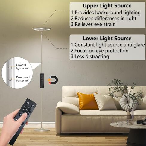 Keepsmile Double Side Lighting Led Floor Lamp with Remote Smart App 36W/2600LM Bright Tall Standing RGB Floor Lamp Angle Multicolor Dimmable Modern Floor Lamps for Livingroom Bedroom Office in Kuwait