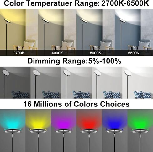 Keepsmile Double Side Lighting Led Floor Lamp with Remote Smart App 36W/2600LM Bright Tall Standing RGB Floor Lamp Angle Multicolor Dimmable Modern Floor Lamps for Livingroom Bedroom Office in Kuwait