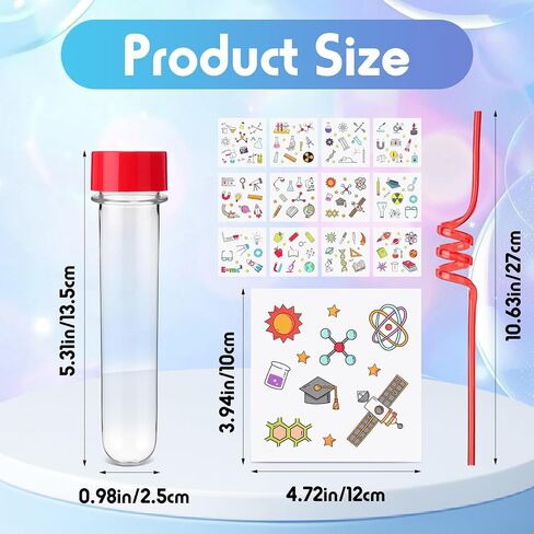 36 Pcs Science Party Theme Cups Set with Silly Loop Straws Science Stickers Plastic Reusable Conical Flask Round Bottom Flask Shape Bottles for Birthday Party Decorations in Kuwait