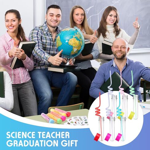 36 Pcs Science Party Theme Cups Set with Silly Loop Straws Science Stickers Plastic Reusable Conical Flask Round Bottom Flask Shape Bottles for Birthday Party Decorations in Kuwait