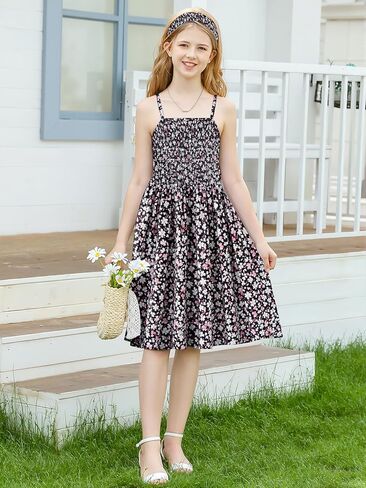 RAISEVERN Girls Casual Adjustable Strap Sleveless Dress Cardigan Set Size 5-12Y in Kuwait