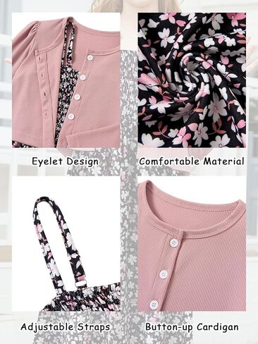 RAISEVERN Girls Casual Adjustable Strap Sleveless Dress Cardigan Set Size 5-12Y in Kuwait