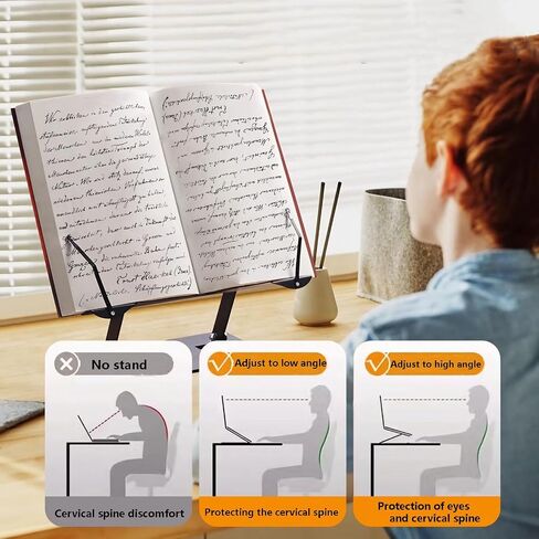 Book Stand for Reading, Book Holders for Reading Hands Free, Adjustable Foldable Cookbook Stand with Elastic Page Clips for Music Scores, Recipe, Tablet in Saudi Arabia