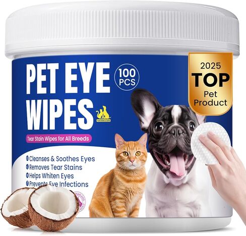 Hypoallergenic Eye Wipes for Pets – Safe & Natural Dog and Cat Eye Cleaning Pads with Plant Enzymes, Removes Dirt & Mucus (100 Wipes) in Kuwait