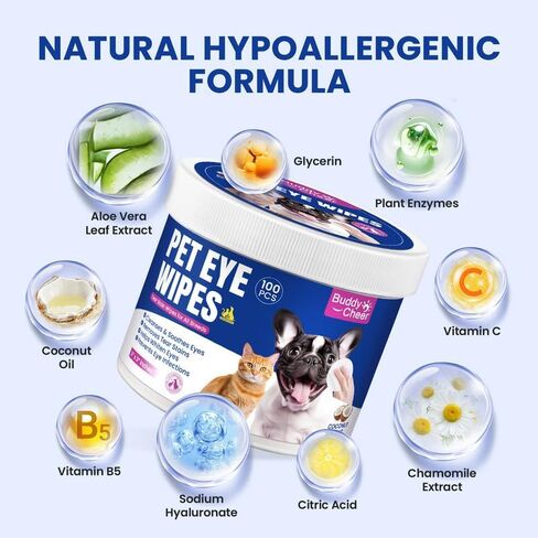Hypoallergenic Eye Wipes for Pets – Safe & Natural Dog and Cat Eye Cleaning Pads with Plant Enzymes, Removes Dirt & Mucus (100 Wipes) in Kuwait