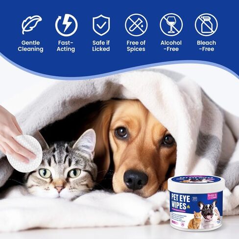 Hypoallergenic Eye Wipes for Pets – Safe & Natural Dog and Cat Eye Cleaning Pads with Plant Enzymes, Removes Dirt & Mucus (100 Wipes) in Kuwait
