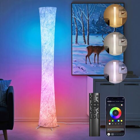 Floor Lamp, 61'' Smart RGB LED Corner Lamp with Music Sync and 16 Million DIY Colors, 3 Color Temperature, APP & Remote Control, Color Changing Standing Floor Lamp for Bedroom Living Room in Saudi Arabia