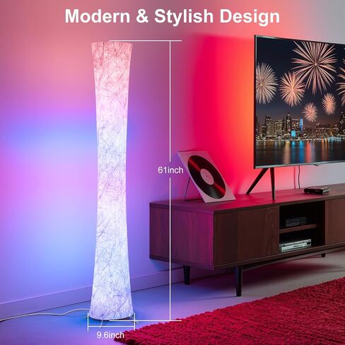 Floor Lamp, 61'' Smart RGB LED Corner Lamp with Music Sync and 16 Million DIY Colors, 3 Color Temperature, APP & Remote Control, Color Changing Standing Floor Lamp for Bedroom Living Room in Saudi Arabia