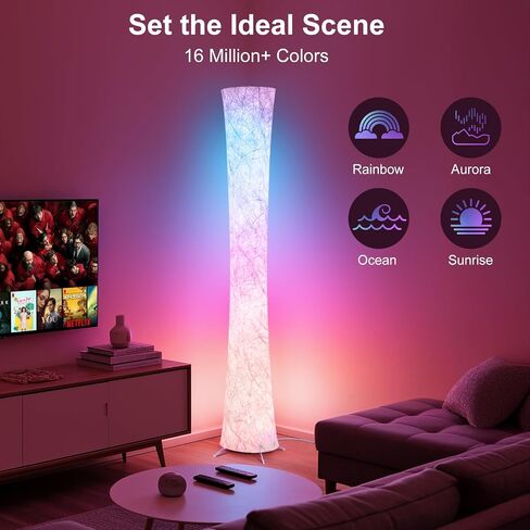 Floor Lamp, 61'' Smart RGB LED Corner Lamp with Music Sync and 16 Million DIY Colors, 3 Color Temperature, APP & Remote Control, Color Changing Standing Floor Lamp for Bedroom Living Room in Saudi Arabia