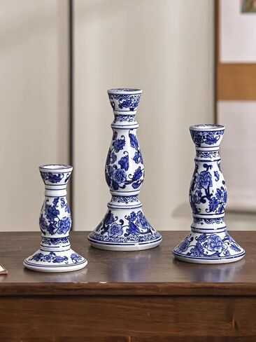 Blue and White Porcelain Ceramic House Candle Holder Chinese Traditonal Style Simple Home Candlestick Decoration Incense Stick (m) in Saudi Arabia
