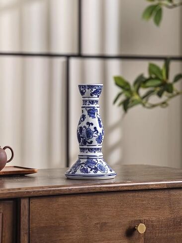 Blue and White Porcelain Ceramic House Candle Holder Chinese Traditonal Style Simple Home Candlestick Decoration Incense Stick (m) in Saudi Arabia