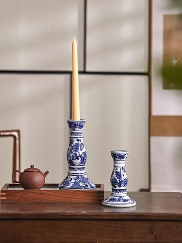 Blue and White Porcelain Ceramic House Candle Holder Chinese Traditonal Style Simple Home Candlestick Decoration Incense Stick (m) in Saudi Arabia