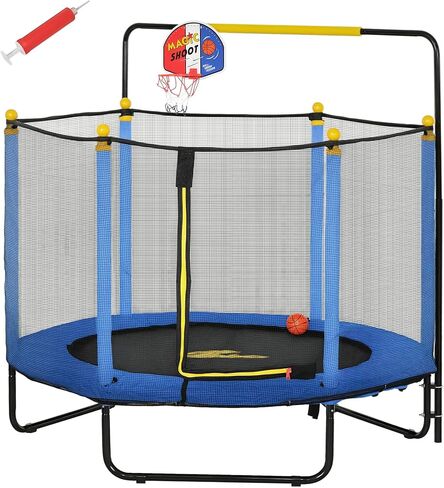 Qaba 4.6 'أطفال الترامبولين مع طوق كرة السلة، شريط أفقي، 55 "ترامبولين داخلي مع شبكة، هدايا صغيرة الترامبولين Springfree لألعاب الأطفال، الأعمار 3-10 in Kuwait