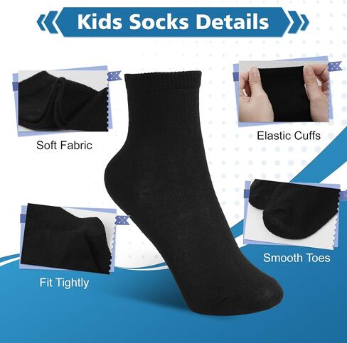 Kids Athletic Socks Crew Boys Girls 15 Pairs for Children School Sports Black White Grey Running Socks 3-12 Years in Saudi Arabia