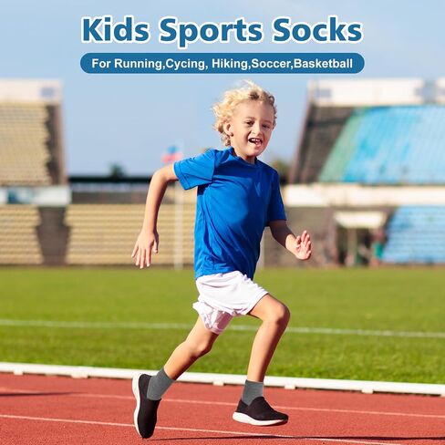 Kids Athletic Socks Crew Boys Girls 15 Pairs for Children School Sports Black White Grey Running Socks 3-12 Years in Saudi Arabia