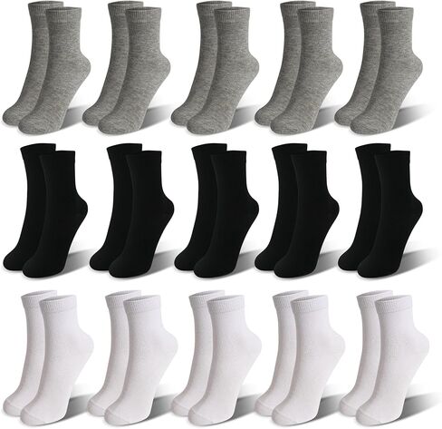 Kids Athletic Socks Crew Boys Girls 15 Pairs for Children School Sports Black White Grey Running Socks 3-12 Years in Saudi Arabia