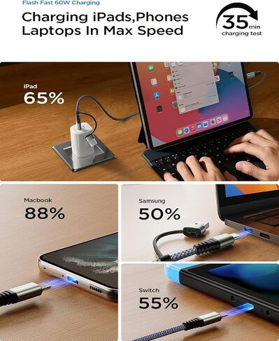 كابل AINOPE USB C بطول 10 أقدام، 2 حزمة كابل USB C إلى USB C كابل شاحن USB C مجدول من النايلون الجديد كابل شحن سريع لهاتف iPhone 15 Pro Max Plus، iPad Pro MacBook Air Pro 2020، Samsung Galaxy S23، Switch in Saudi Arabia