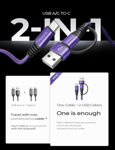 كابل AINOPE USB C بطول 10 أقدام، 2 حزمة كابل USB C إلى USB C كابل شاحن USB C مجدول من النايلون الجديد كابل شحن سريع لهاتف iPhone 15 Pro Max Plus، iPad Pro MacBook Air Pro 2020، Samsung Galaxy S23، Switch in Saudi Arabia