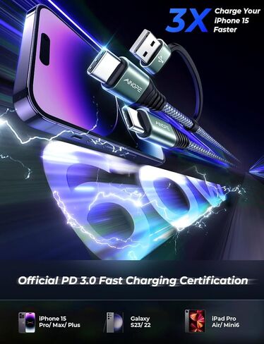 AINOPE USB C Cable 10FT,2 Pack USB C to USB C Cable New Nylon Braided USB C Charger Cable Fast Charging Cable for iPhone 15 Pro Max Plus, iPad Pro MacBook Air Pro 2020,Samsung Galaxy S23,Switch in Kuwait