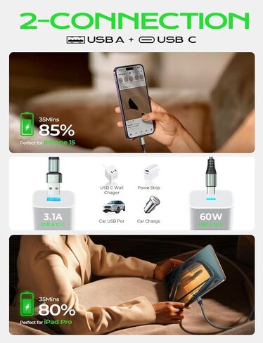 AINOPE USB C Cable 10FT,2 Pack USB C to USB C Cable New Nylon Braided USB C Charger Cable Fast Charging Cable for iPhone 15 Pro Max Plus, iPad Pro MacBook Air Pro 2020,Samsung Galaxy S23,Switch in Kuwait