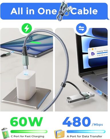 AINOPE USB C Cable 10FT,2 Pack USB C to USB C Cable New Nylon Braided USB C Charger Cable Fast Charging Cable for iPhone 15 Pro Max Plus, iPad Pro MacBook Air Pro 2020,Samsung Galaxy S23,Switch in Kuwait