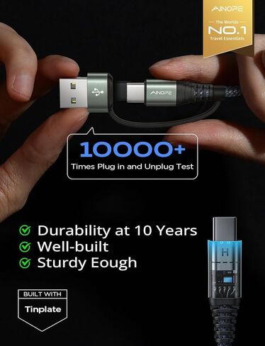 AINOPE USB C Cable 10FT,2 Pack USB C to USB C Cable New Nylon Braided USB C Charger Cable Fast Charging Cable for iPhone 15 Pro Max Plus, iPad Pro MacBook Air Pro 2020,Samsung Galaxy S23,Switch in Kuwait